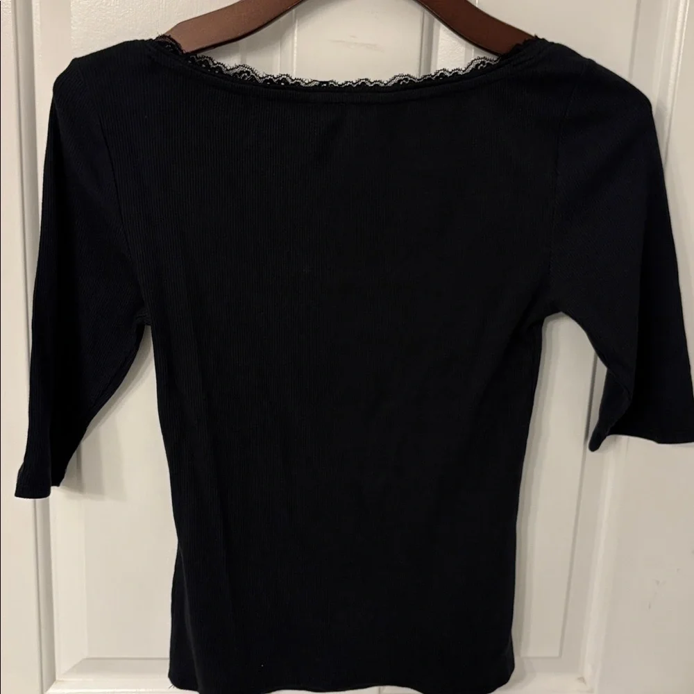New Maeve Blk Ribbed Top with Lace Detail by anthropology Size S & M - Picture 5 of 11
